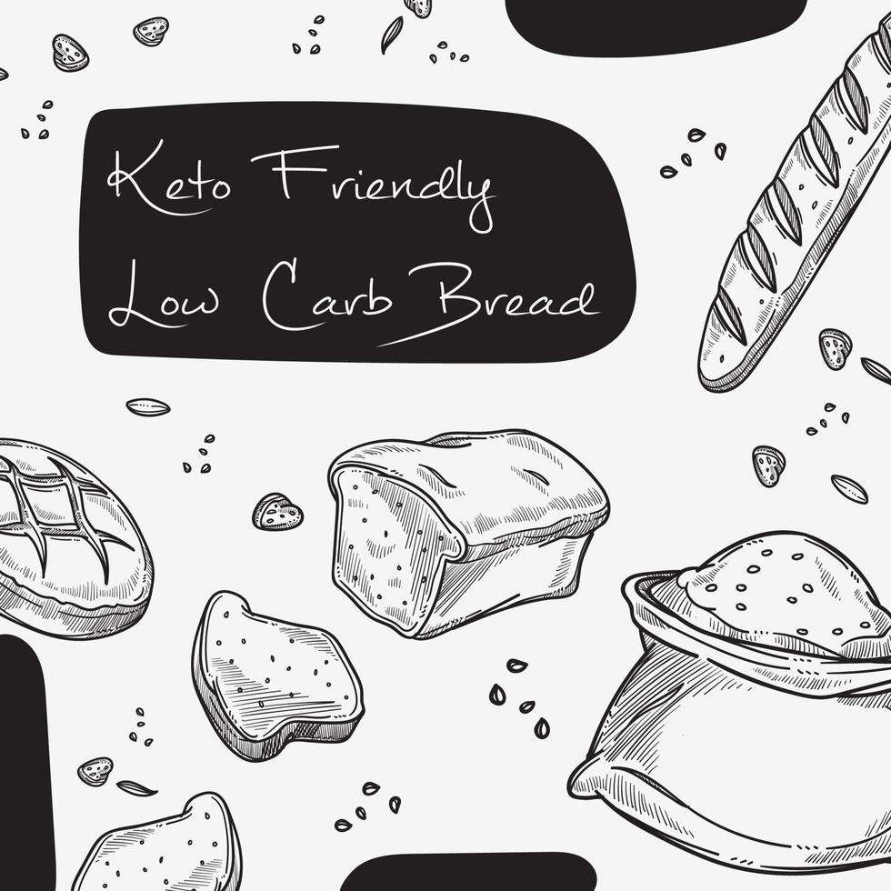 Keto friendly and low card bread and bakery vector