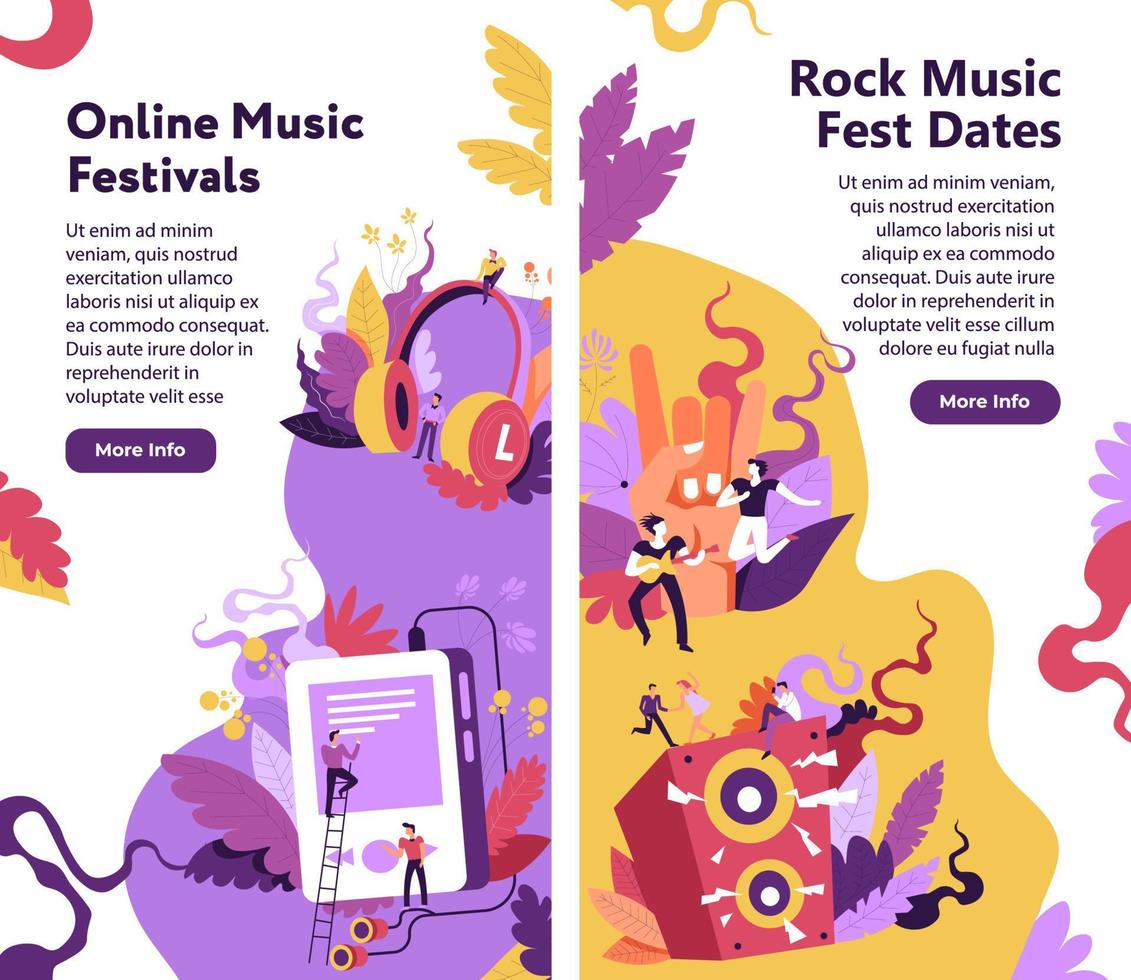 Online music festivals, rock fest dates website vector