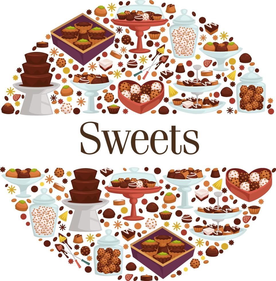 Sweets and candies, cookies and biscuits chocolate vector