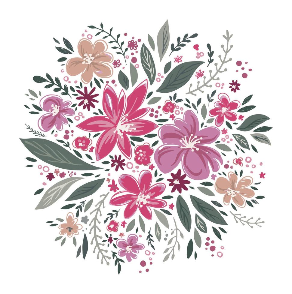 Floral bouquet with leaves and blooming flowers vector