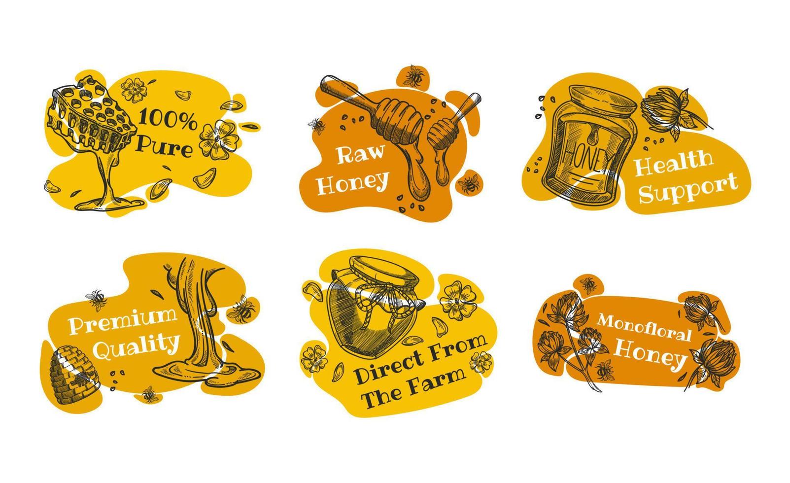 Raw honey concept set, farm product advertising vector