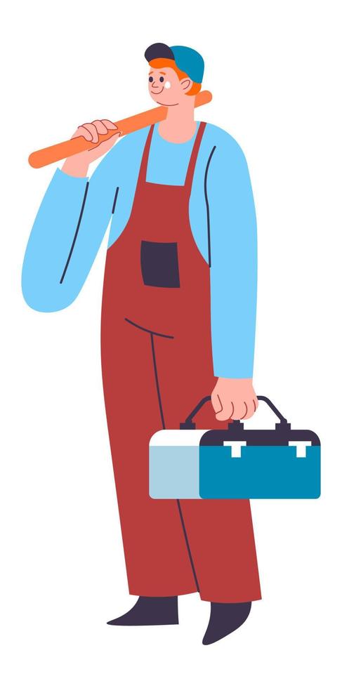 Plumber with tool kit, man with instruments vector