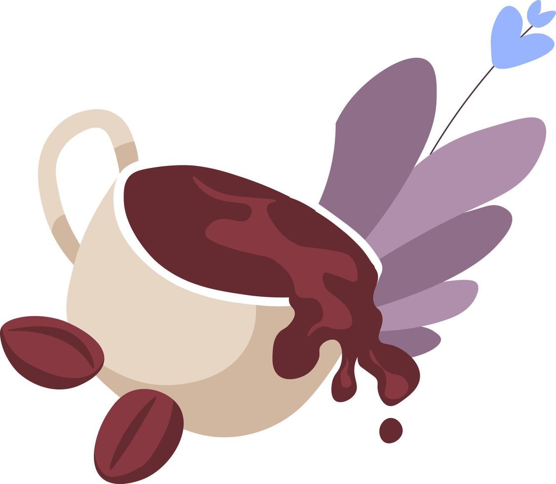 Spilling coffee, cup with pouring tea or chocolate vector