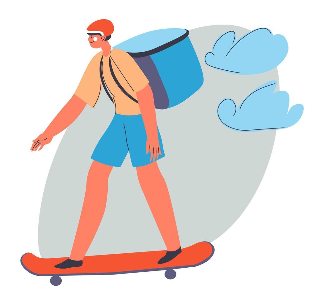Delivery of products and food, man on skateboard vector