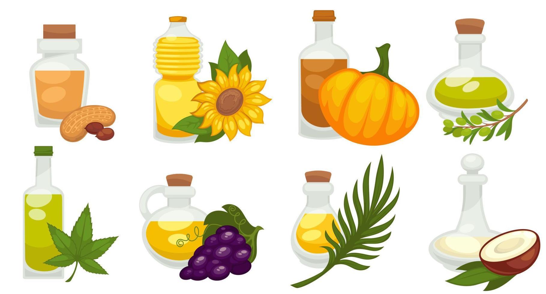 Types of natural and organic oils, healthy dieting vector