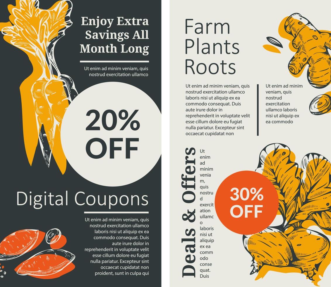 Farm plant roots and products on discounted price vector