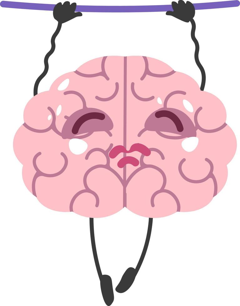 Brain character with barbell, isolated mind working out. Intelligence development and obtaining of knowledge, brainstorming and thinking on solution of problems, exercises. Vector in flat style