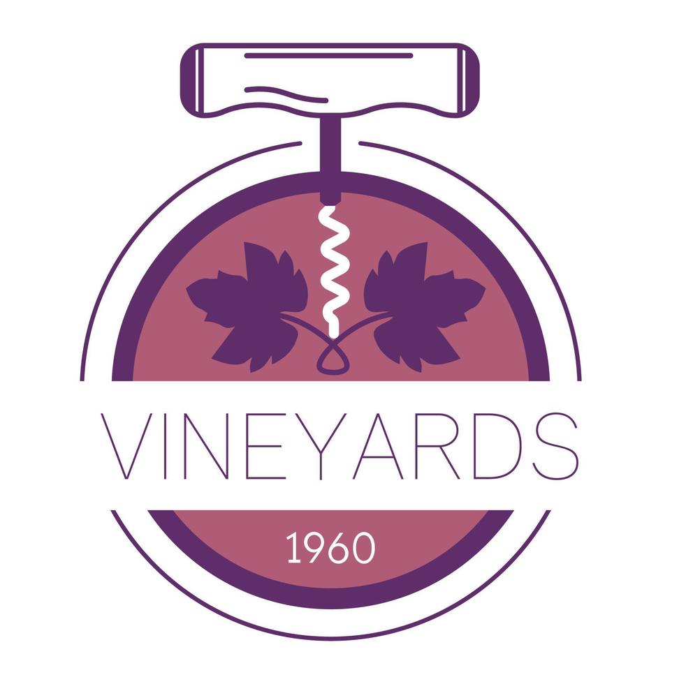 emblema de viñedo, producto de elaboración de vino sacacorchos vector