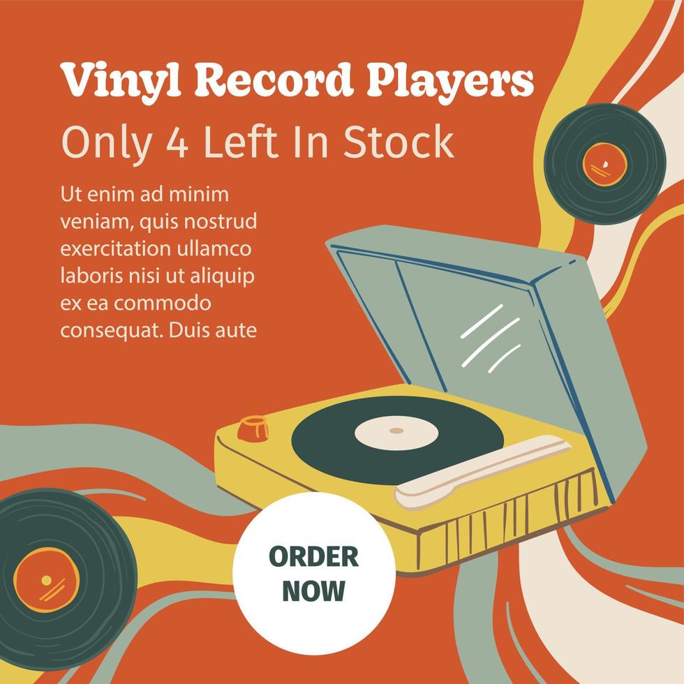 Vinyl record player, left in stock, vintage shop vector