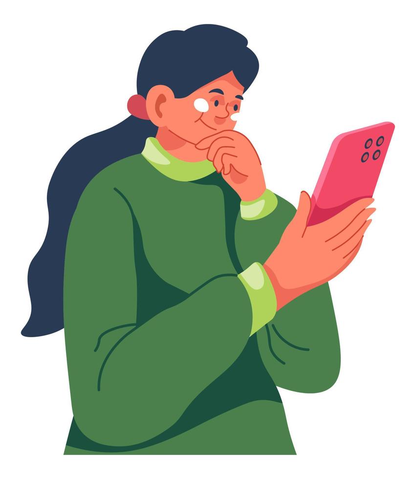 Woman using smartphone, chatting and communication vector