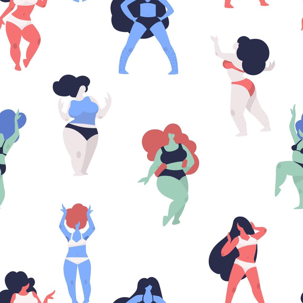 cuerpos femeninos en ropa interior, tallas grandes y delgadas vector