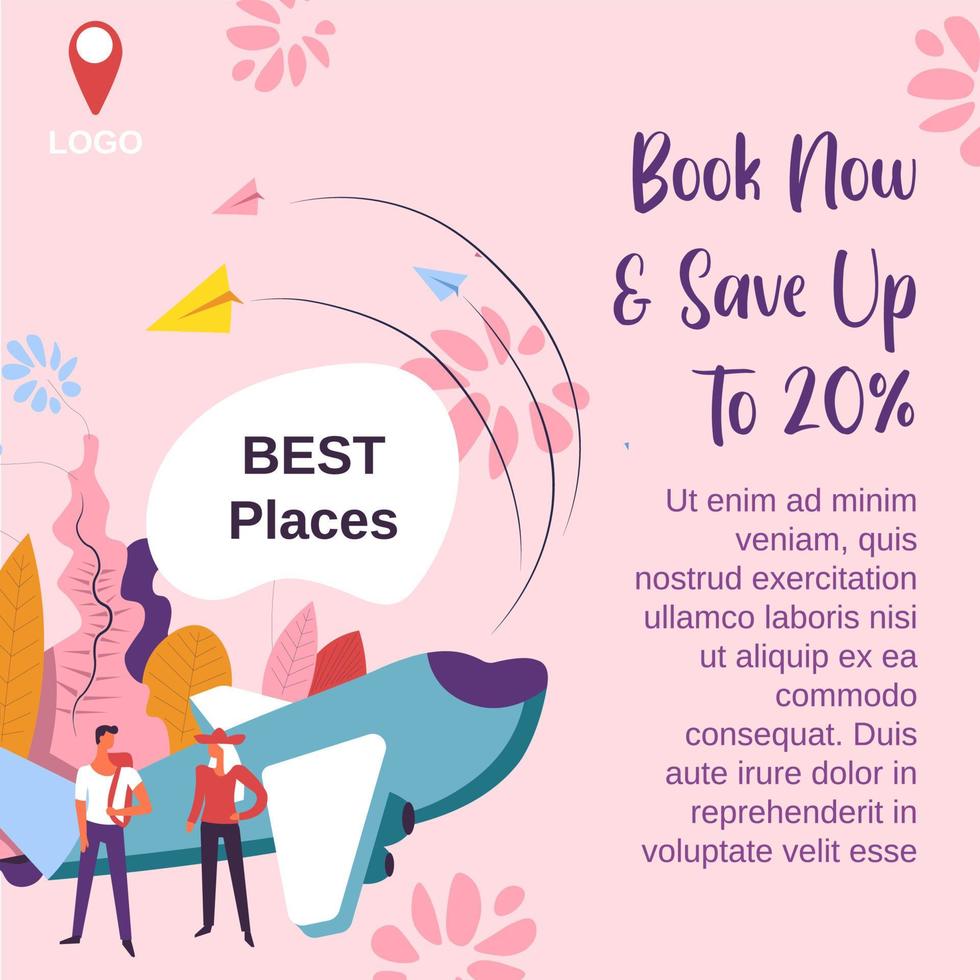 Best places, book tour now, travel agency ads vector