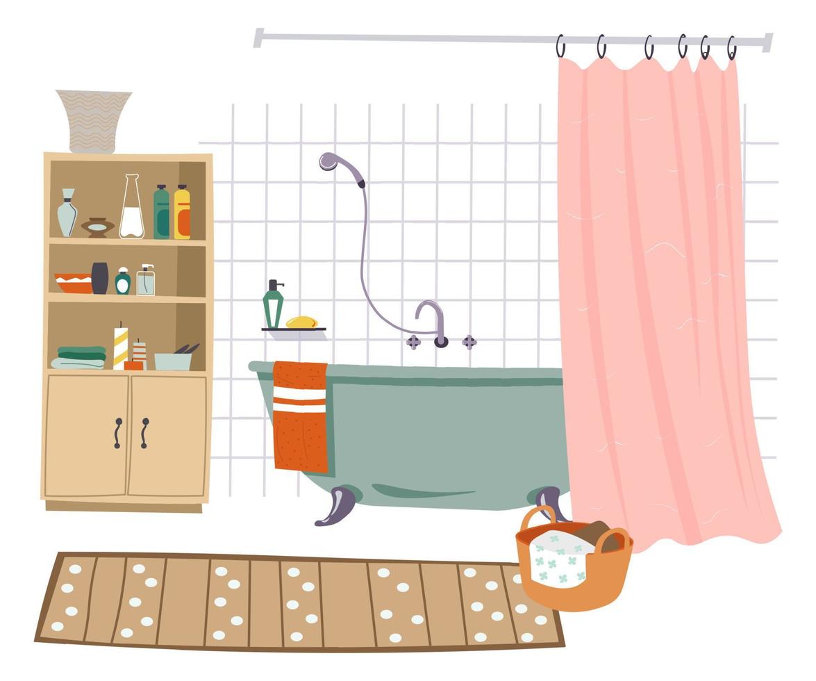 diseño de interiores de baño, habitación con vector de bañera