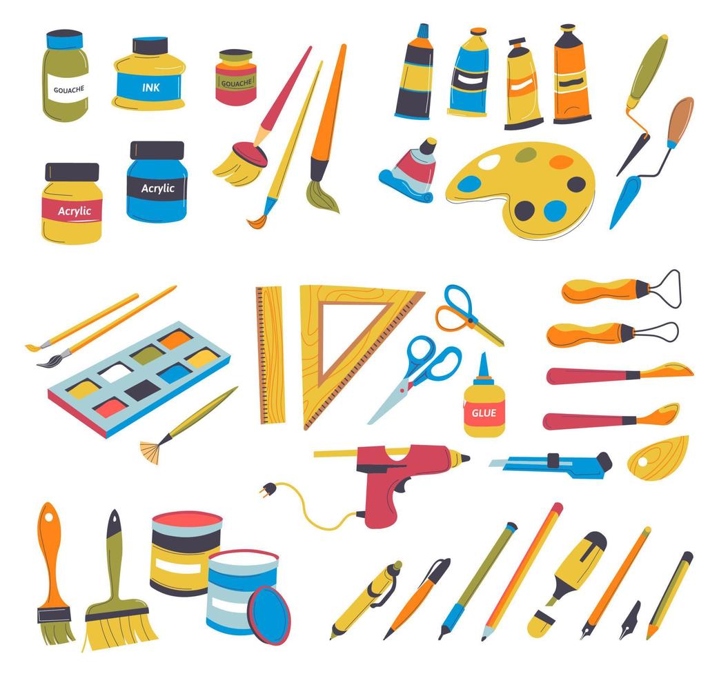 School supplies for art lessons and classes vector