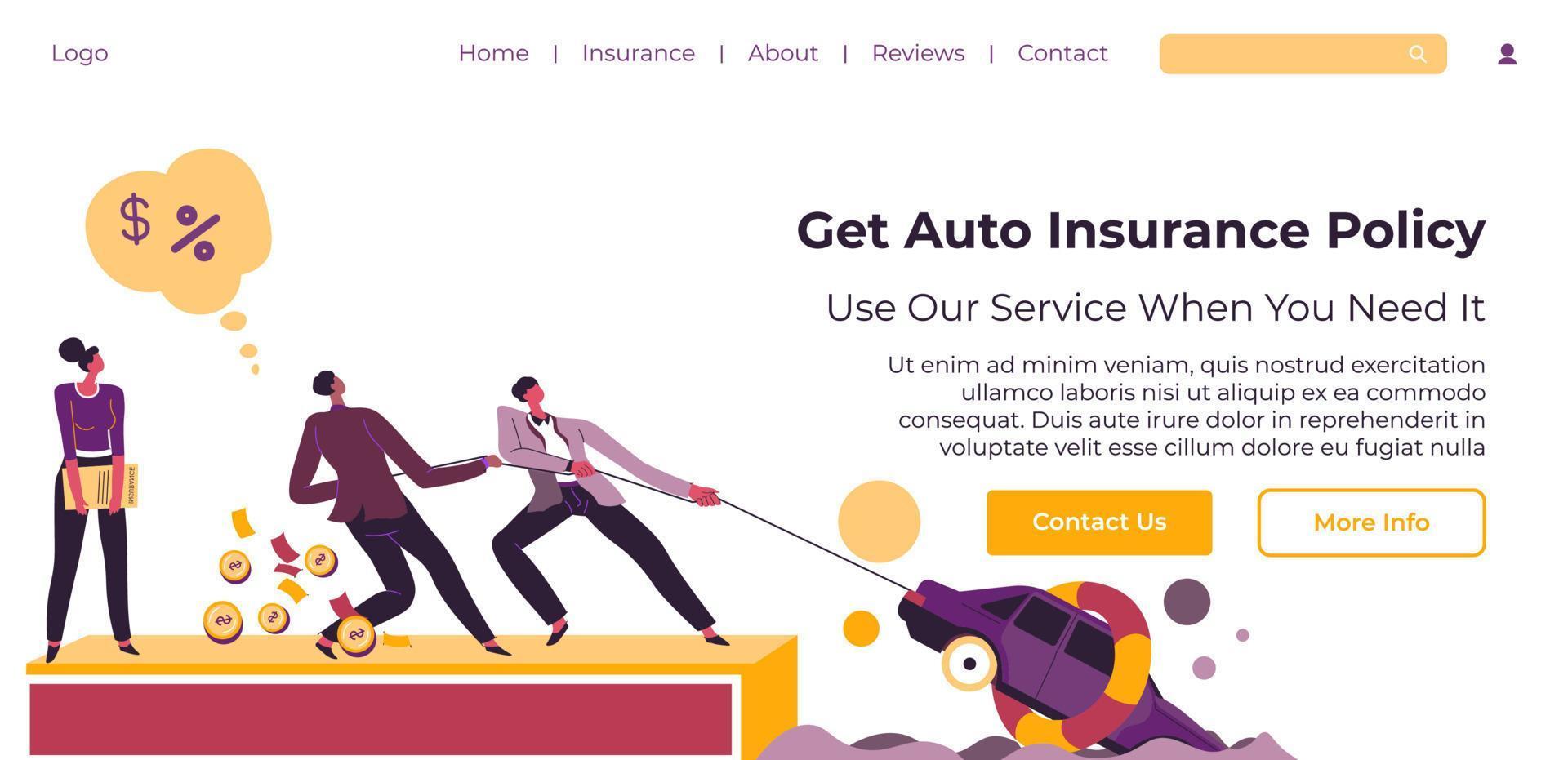 Get auto insurance policy, use our service website vector