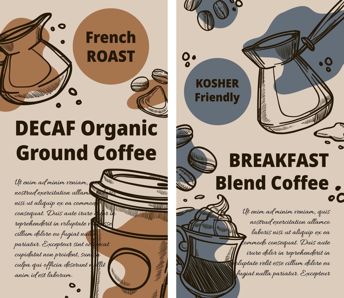 Mezcla de café molido orgánico descafeinado para el desayuno vector