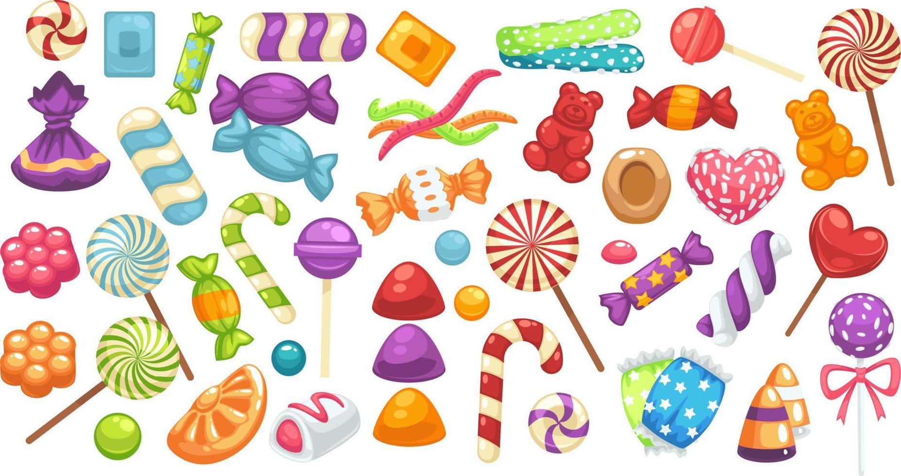 Sweets and candies, lollipops and bonbons variety vector