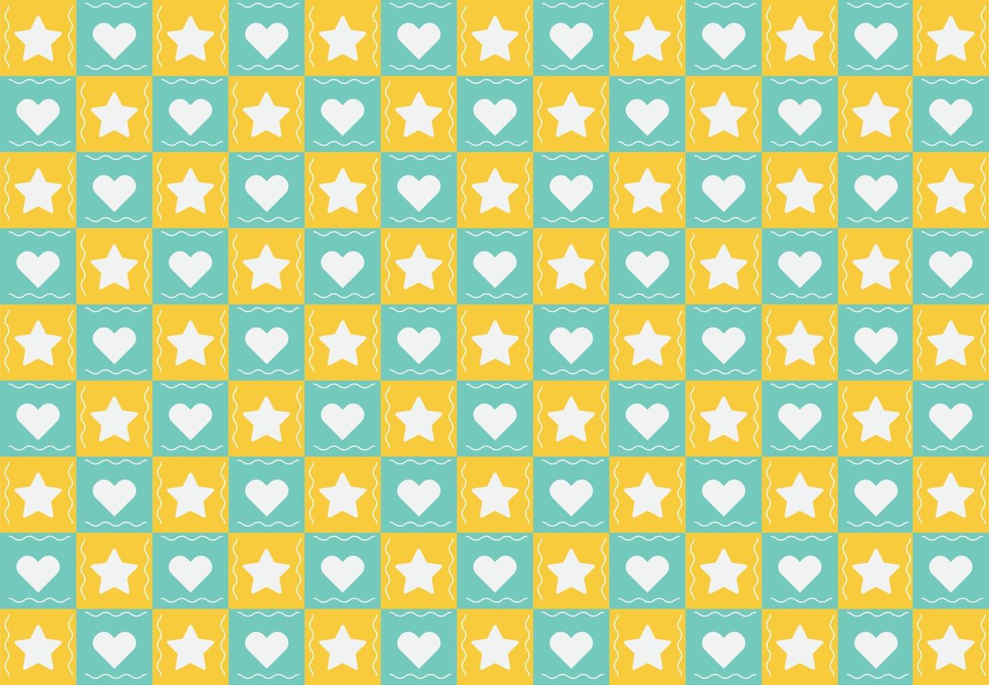 Love and star pattern in green and yellow color squares vector