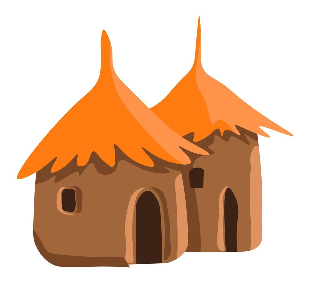 African house or hut with straw roof covering vector