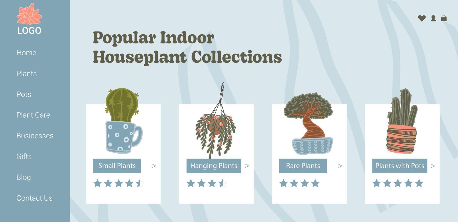 colección popular de plantas de interior, sitio web vector