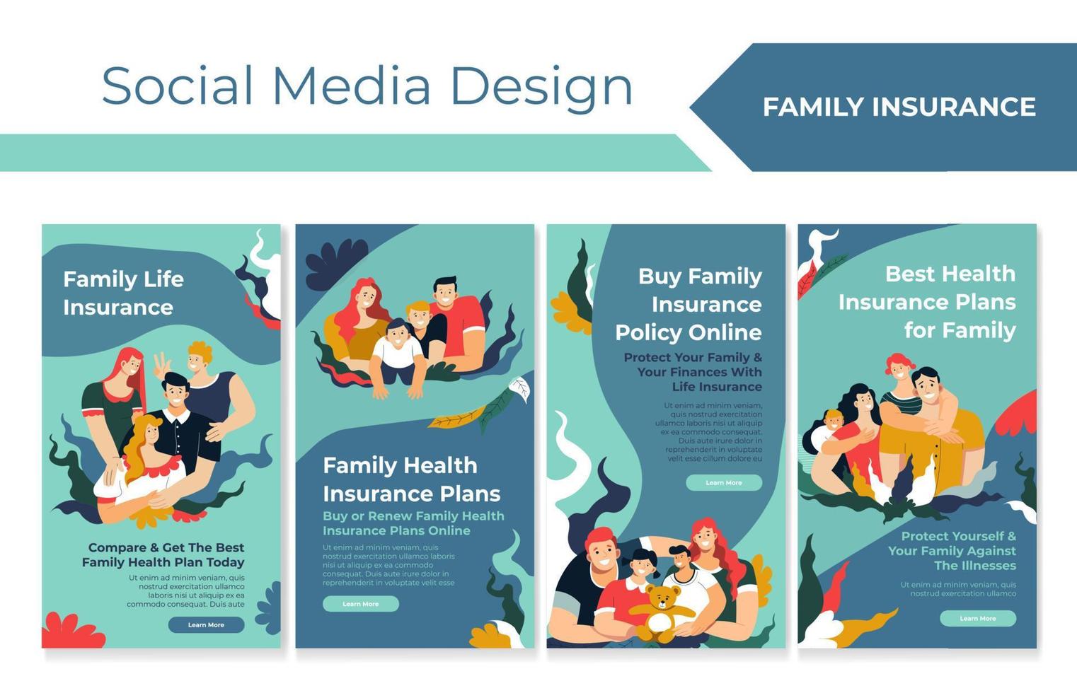 Family insurance promo at social media design vector