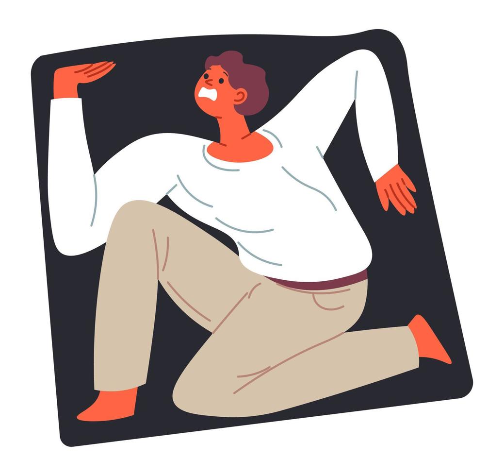 Claustrophobia phobia of closed spaces, scared man vector