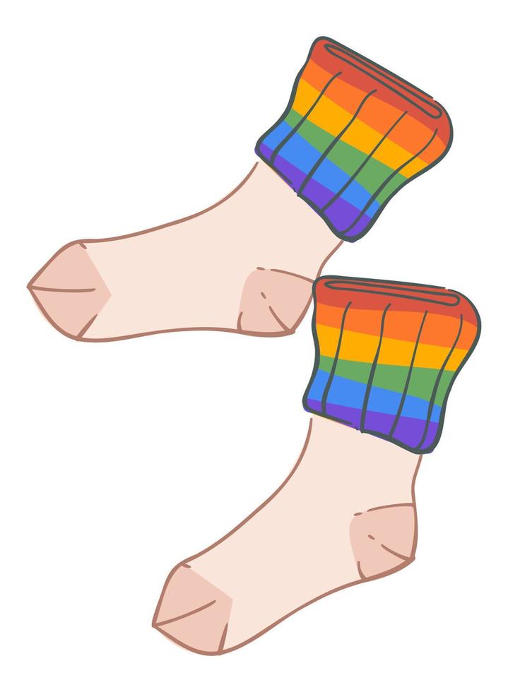 Knitted warm socks with rainbow color symbols vector