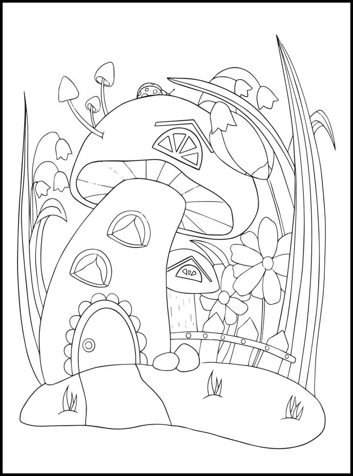 Fairy Houses Adult Coloring Pages vector