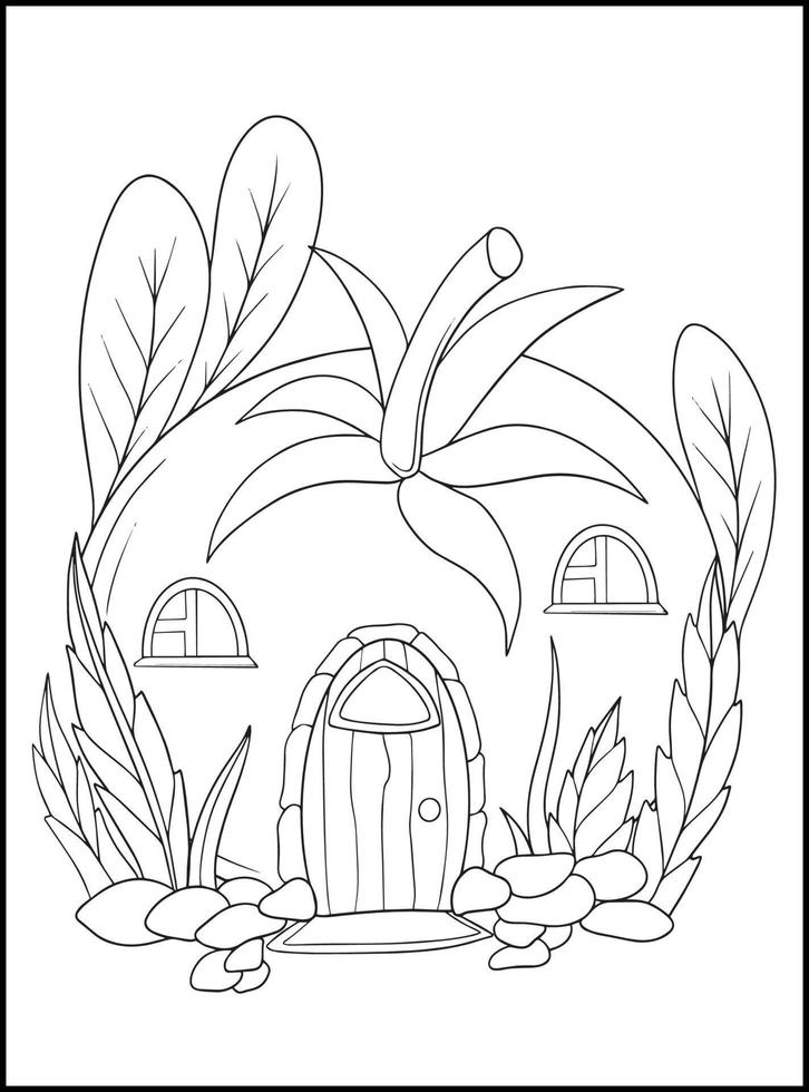 Fairy Houses Adult Coloring Pages vector