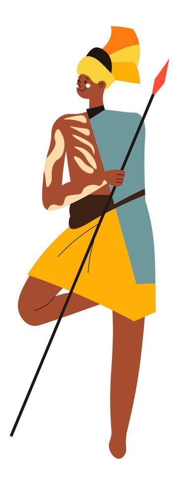 guerrero africano con lanza, vector de personaje masculino