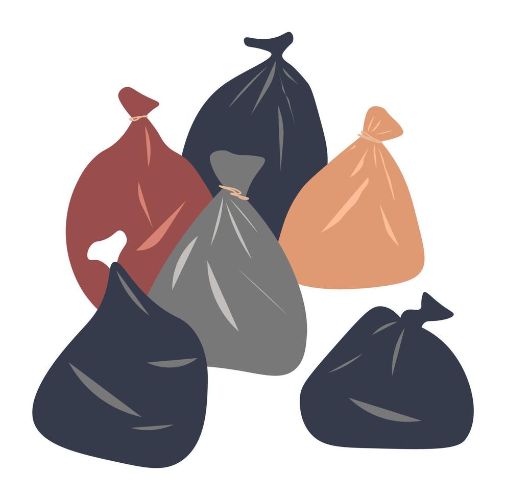 Garbage in bags, plastic sacks with litter vector