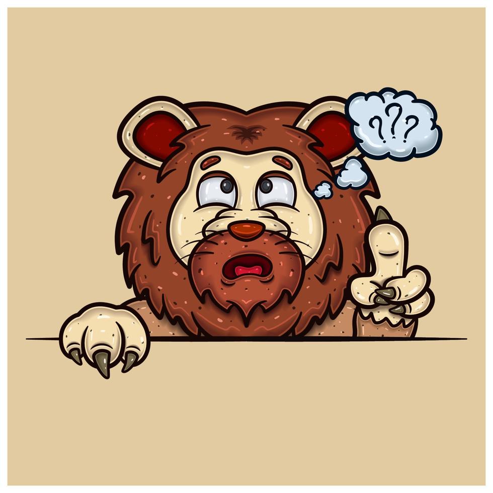 Confused Face Expression With Lion Cartoon. vector