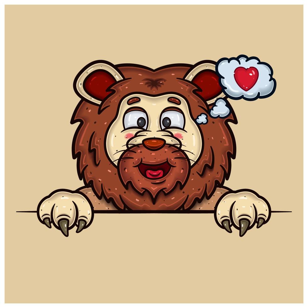 Loving Face Expression With Lion Cartoon. vector