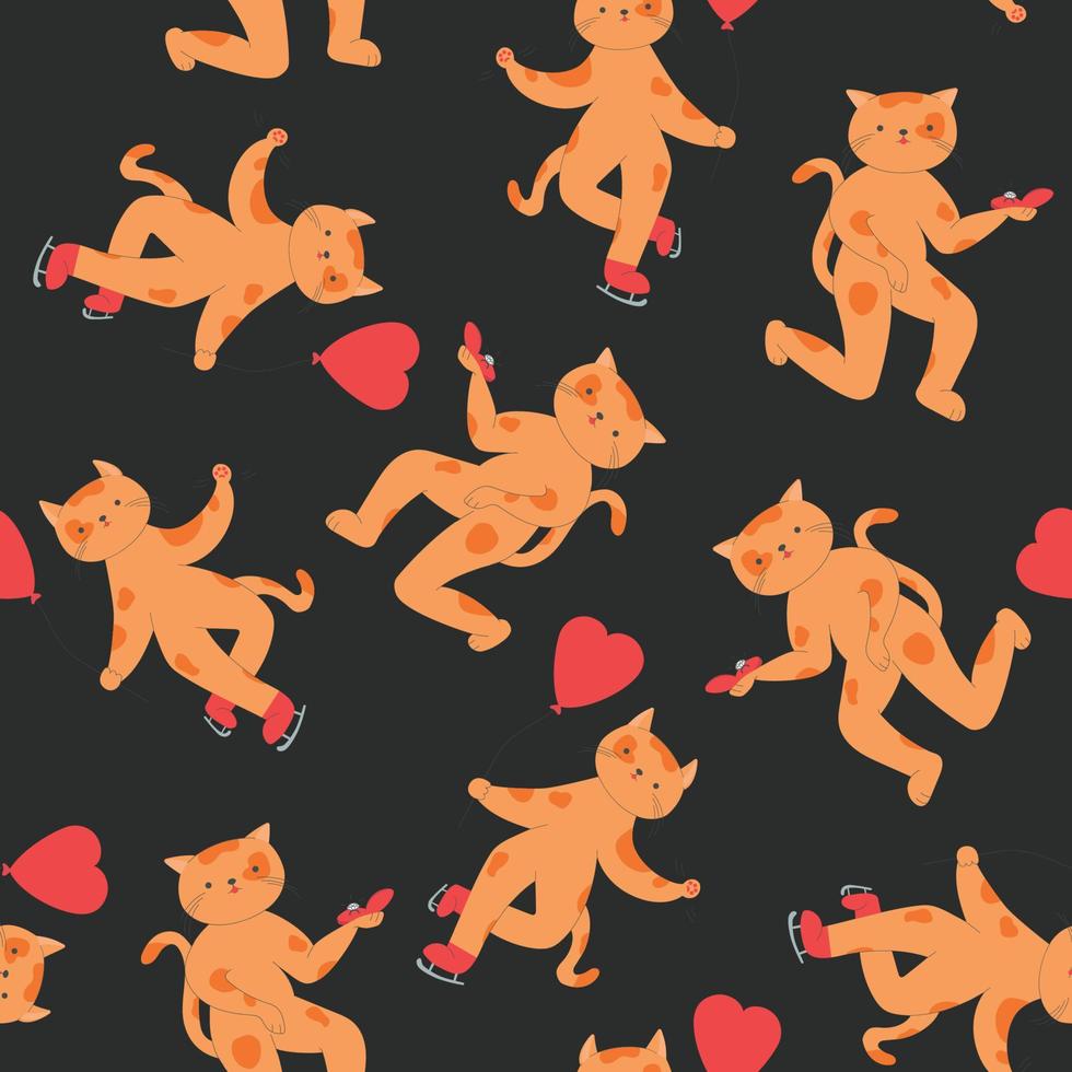patrones sin fisuras con gatos enamorados vector