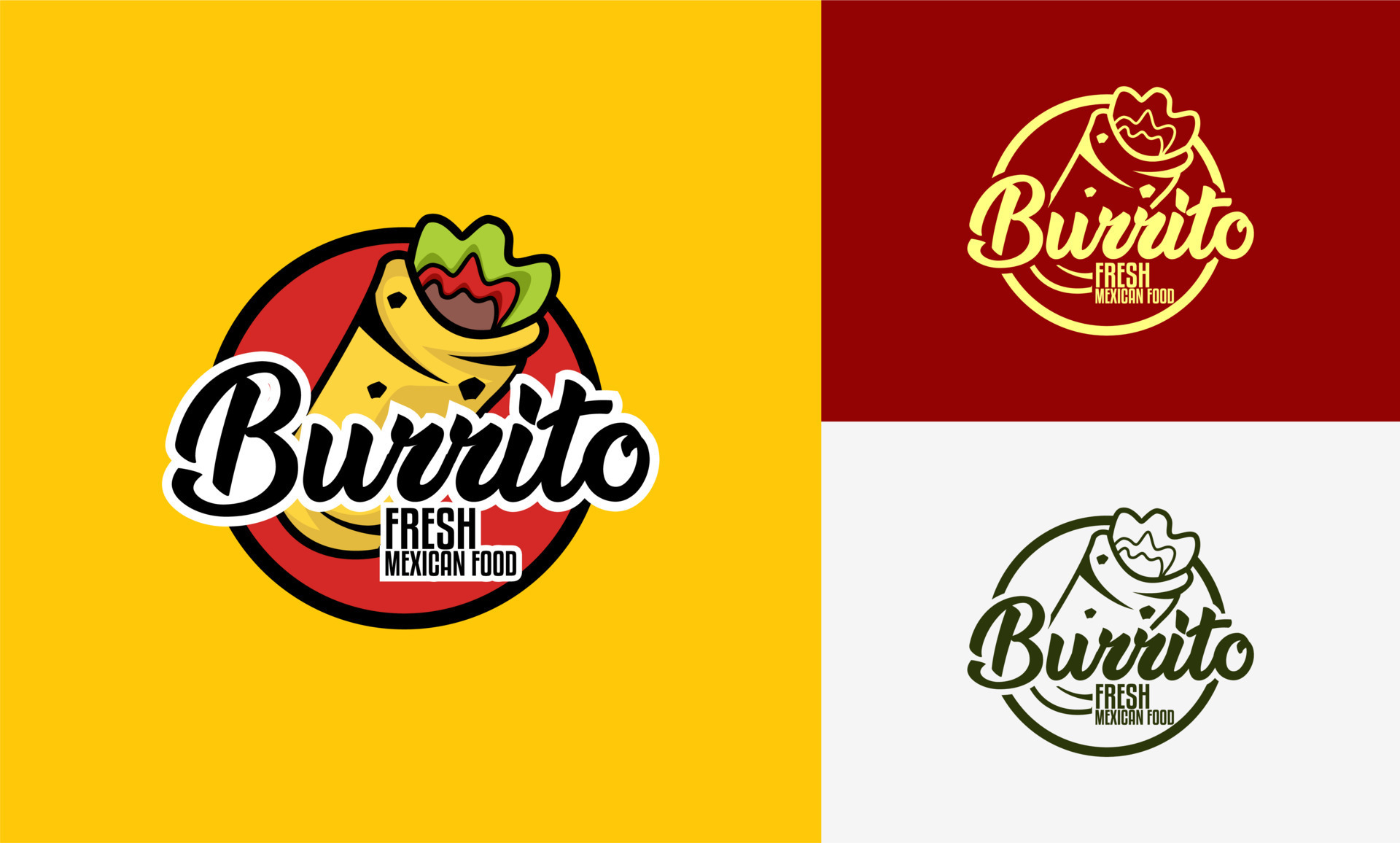 Set of burrito food logo icon, sign, symbol template. badges, banners