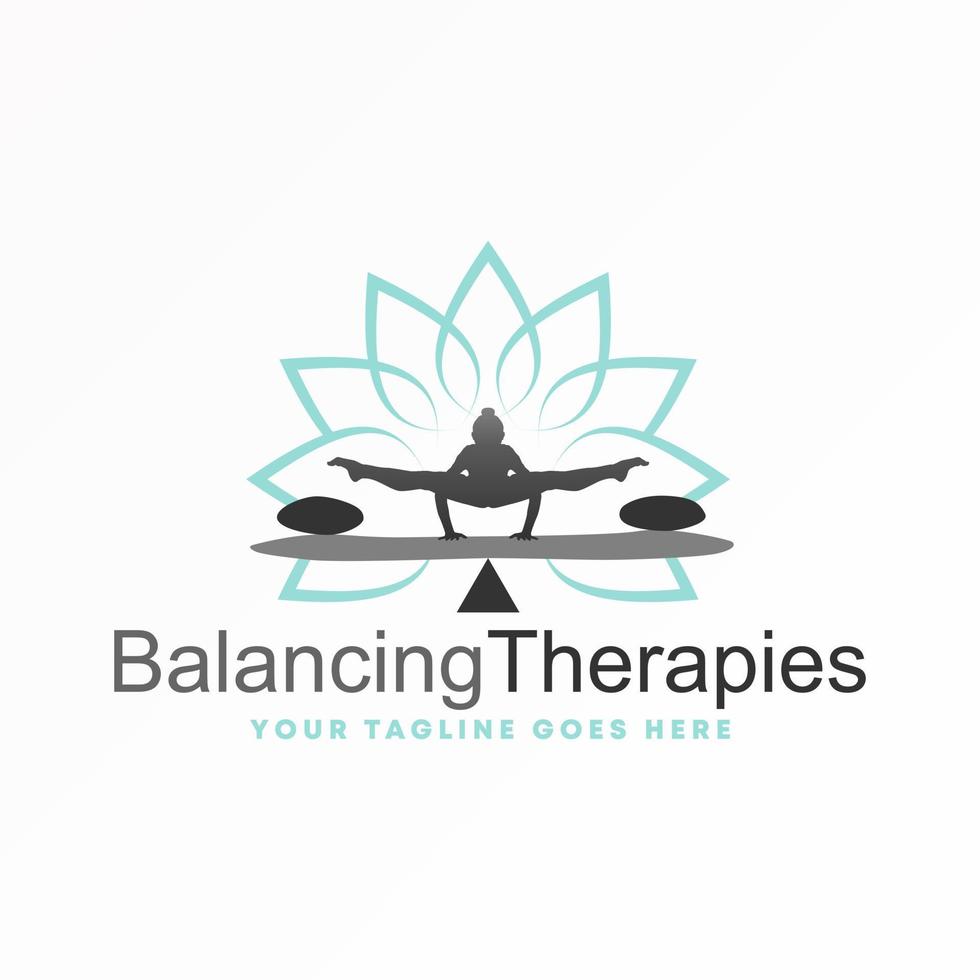 Siluet human woman body, lotus, and stone in balance position image graphic icon logo design abstract concept vector stock. Can be used as a symbol related to the meditation or therapy
