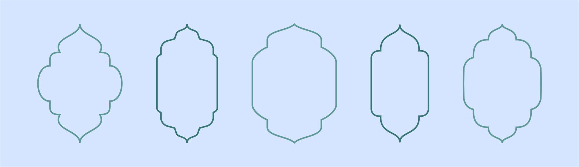 Collection of oriental style Islamic ramadan kareem windows and arches with modern style design, door mosque, mosque dome and lanterns. Ramadan illustration. vector