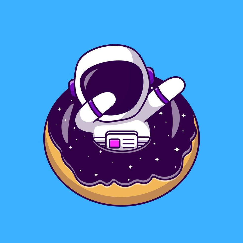 Cute Astronaut Dabbing In Doughnut Cartoon Vector Icons Illustration. Flat Cartoon Concept. Suitable for any creative project.