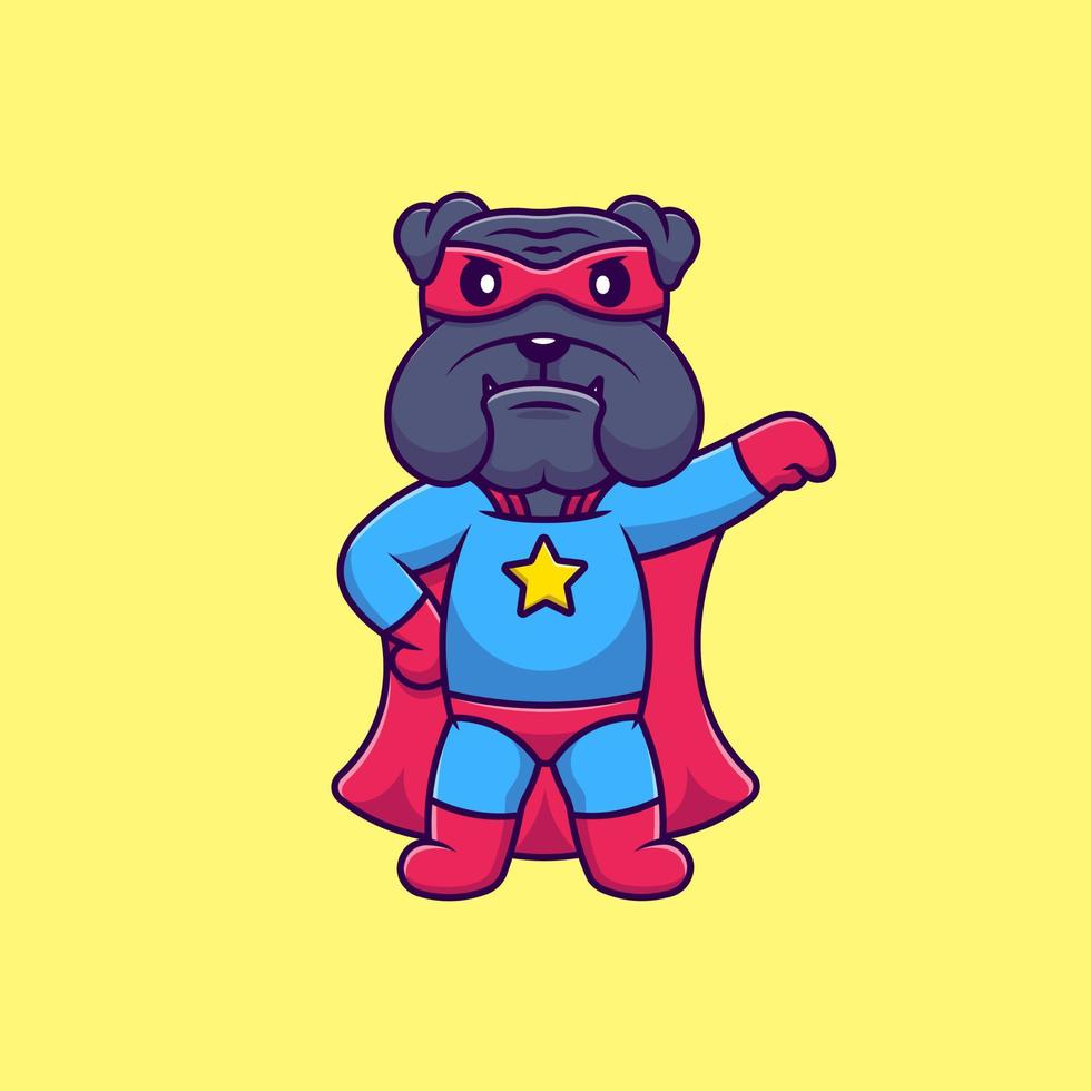 Cute Bulldog Super Hero Cartoon Vector Icons Illustration. Flat Cartoon Concept. Suitable for any creative project.