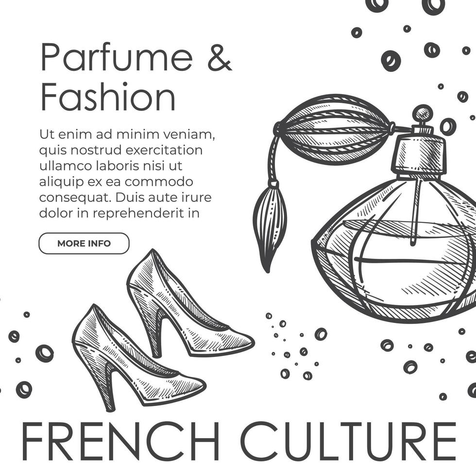 Perfume and fashion, french culture website page vector