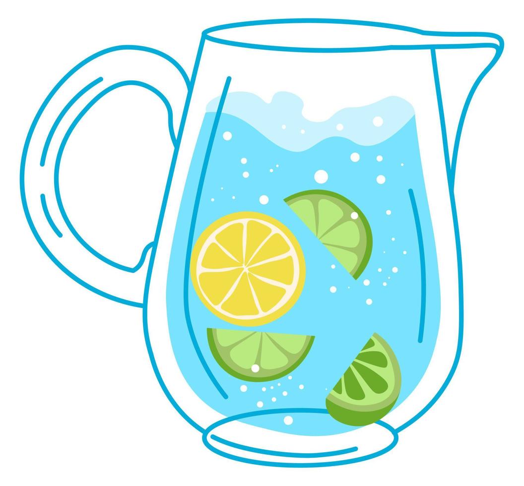 Jug of fresh water with lemon and lime slices vector