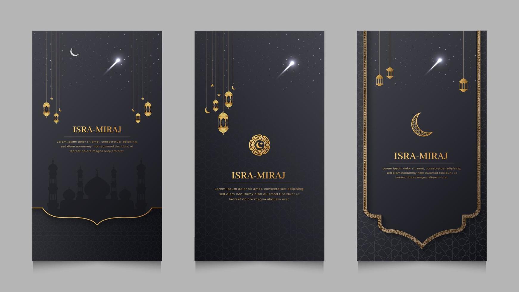 Isra Miraj Islamic Realistic Miraj un Nabi Night Journey Social Media Stories Collection Template vector