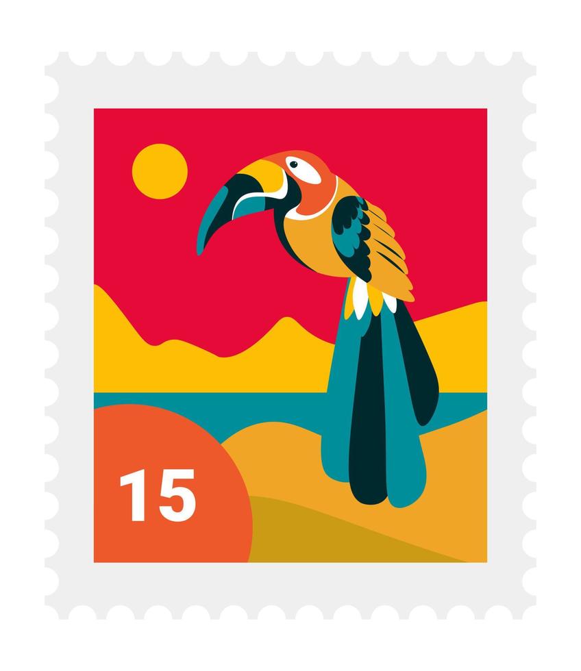 Exotic bird, post mark or label with avian vector