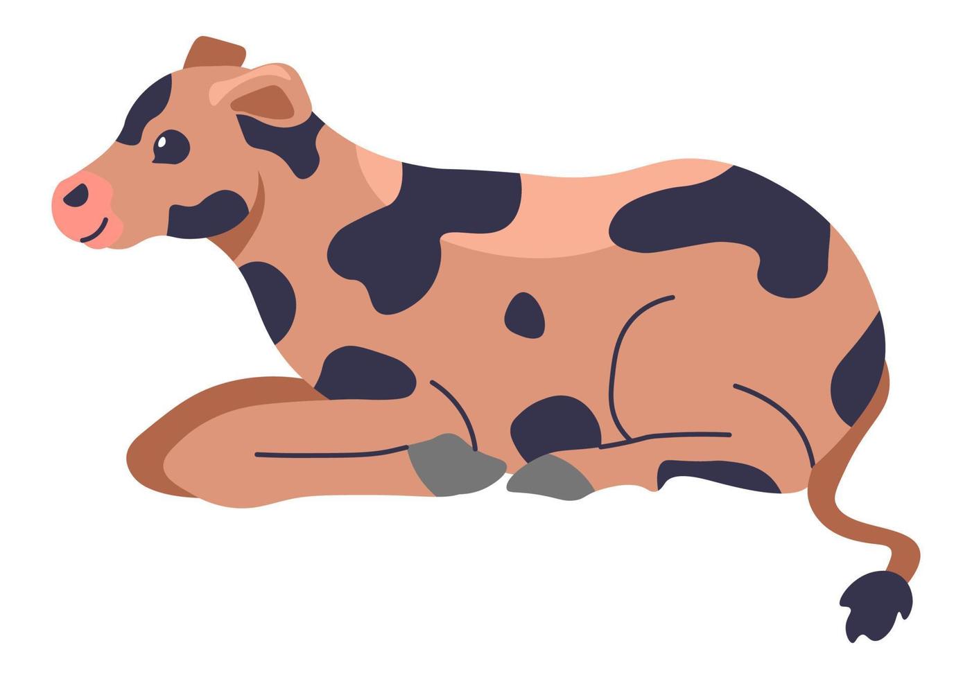 Calf with spots on fur, cattle livestock animal vector