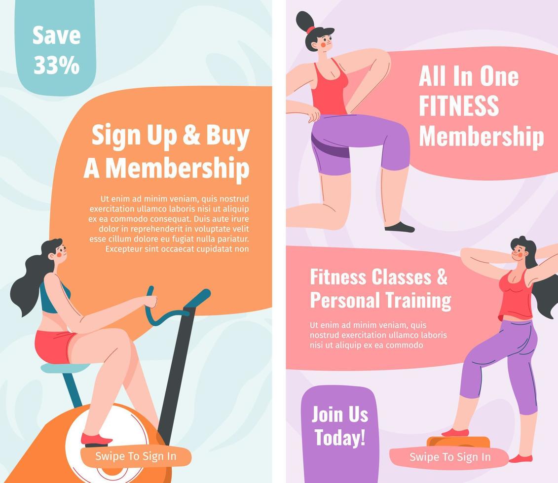 Fitness classes and personal training, sign up vector