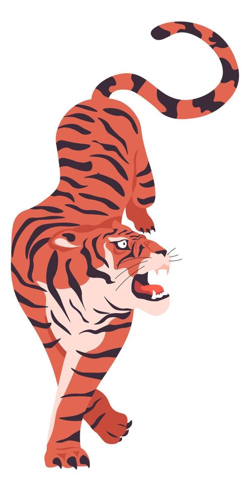 Roaring tiger animal with long tail exotic mammal vector