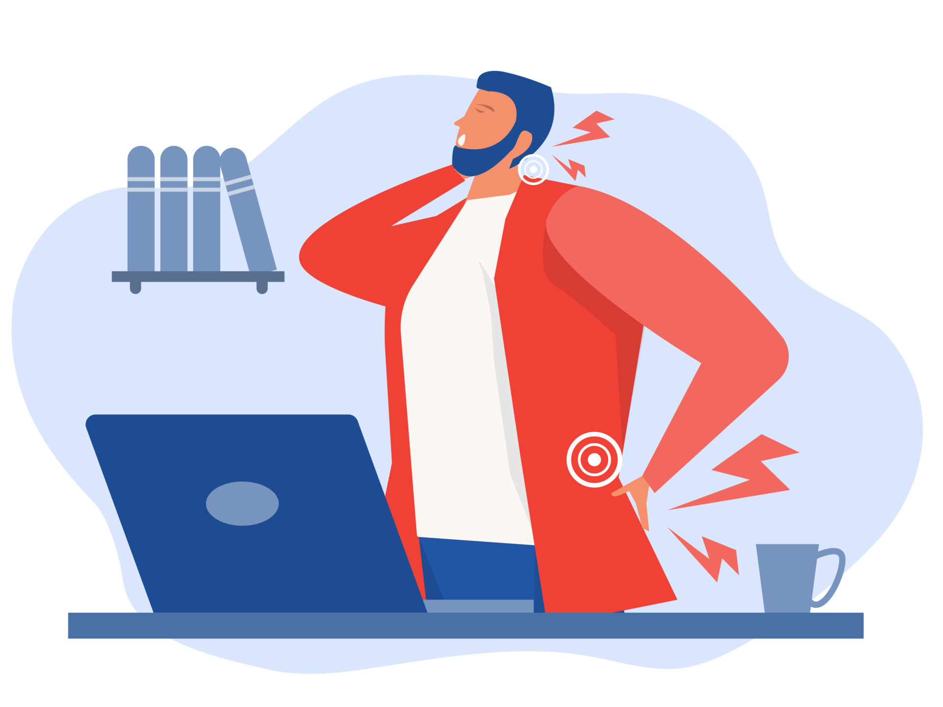 Businessman At Workplace Suffering From Neck Pain Muscle Pain Point businessman-at-workplace-suffering-from-neck-pain-muscle-pain-point