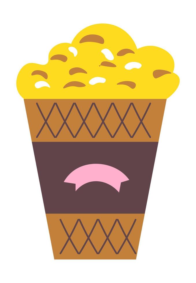 Pop corn in bucket, tasty sweet snack for cinema vector