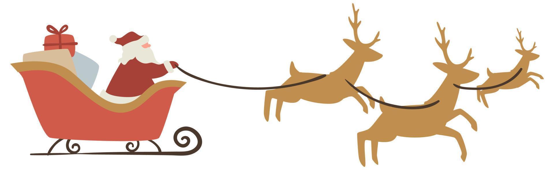 Santa Claus with boxes and presents riding deers vector