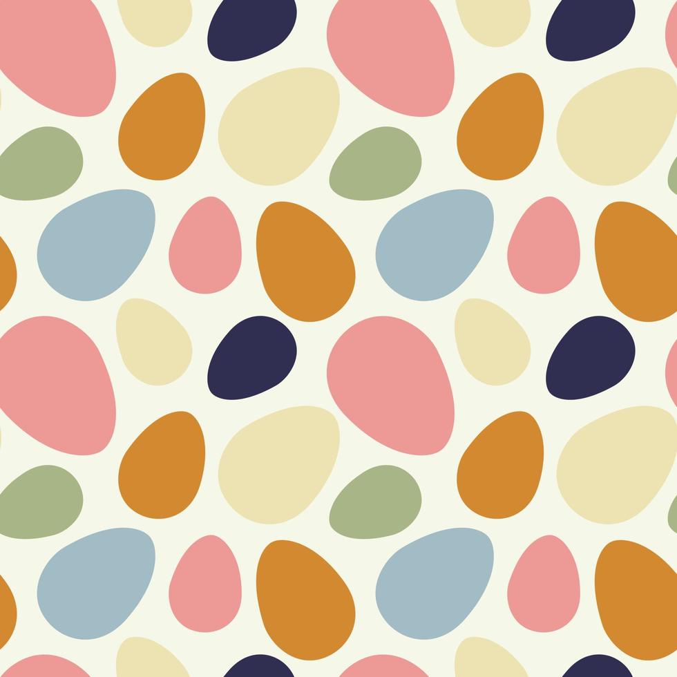Hand drawn seamless pattern with colored eggs silhouette on light background. Flat vector graphic design. Natural color shades ocher, beige, green